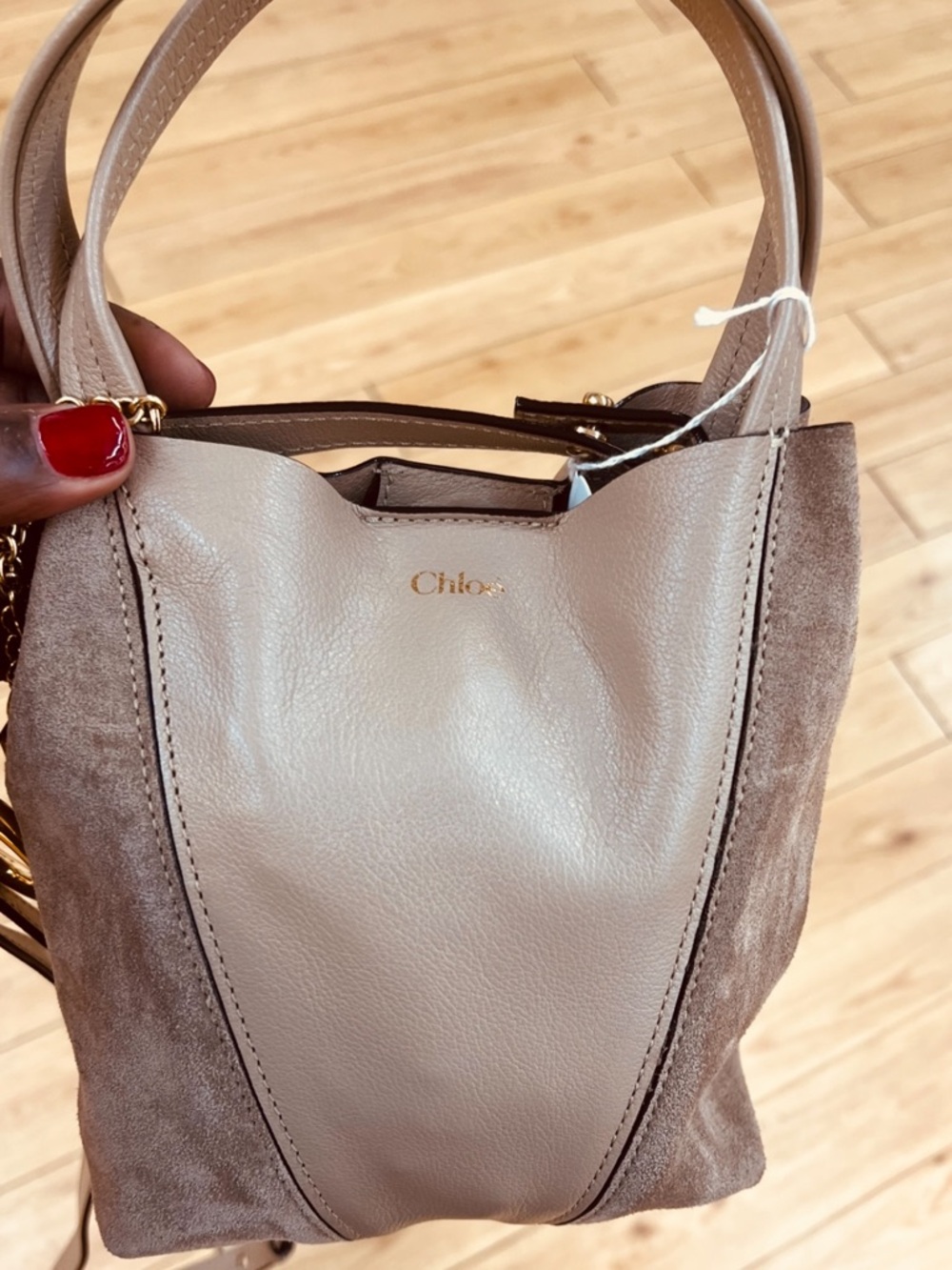 Taupe Leather & Suede Shoulder Bag